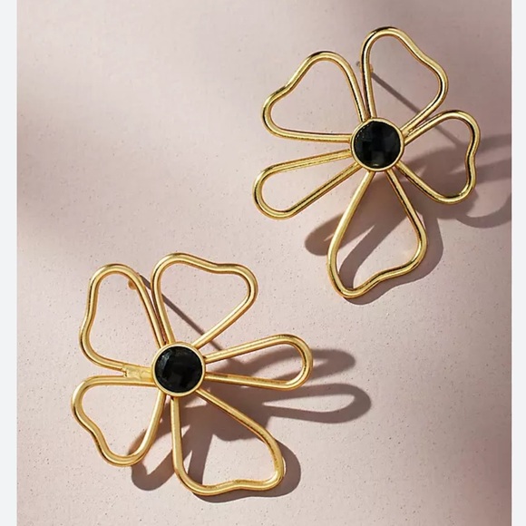 New Anthropologie Abstract Floral Earrings Gold - Picture 1 of 5